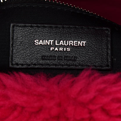 Saint Laurent Merino Shearling Lambskin Quilted Small Loulou Puffer Monogram Chain Satchel Fuchsia 6 of 9