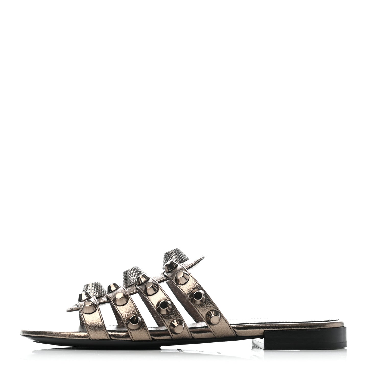 Metallic Lambskin Giant Silver Flat Sandals 35 Pewter