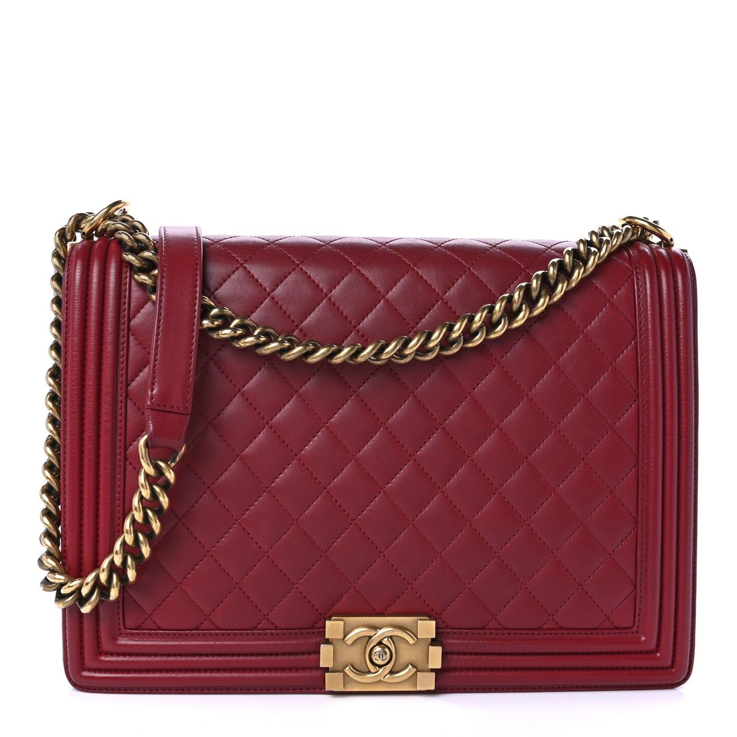 Lambskin Quilted Large Boy Flap Red