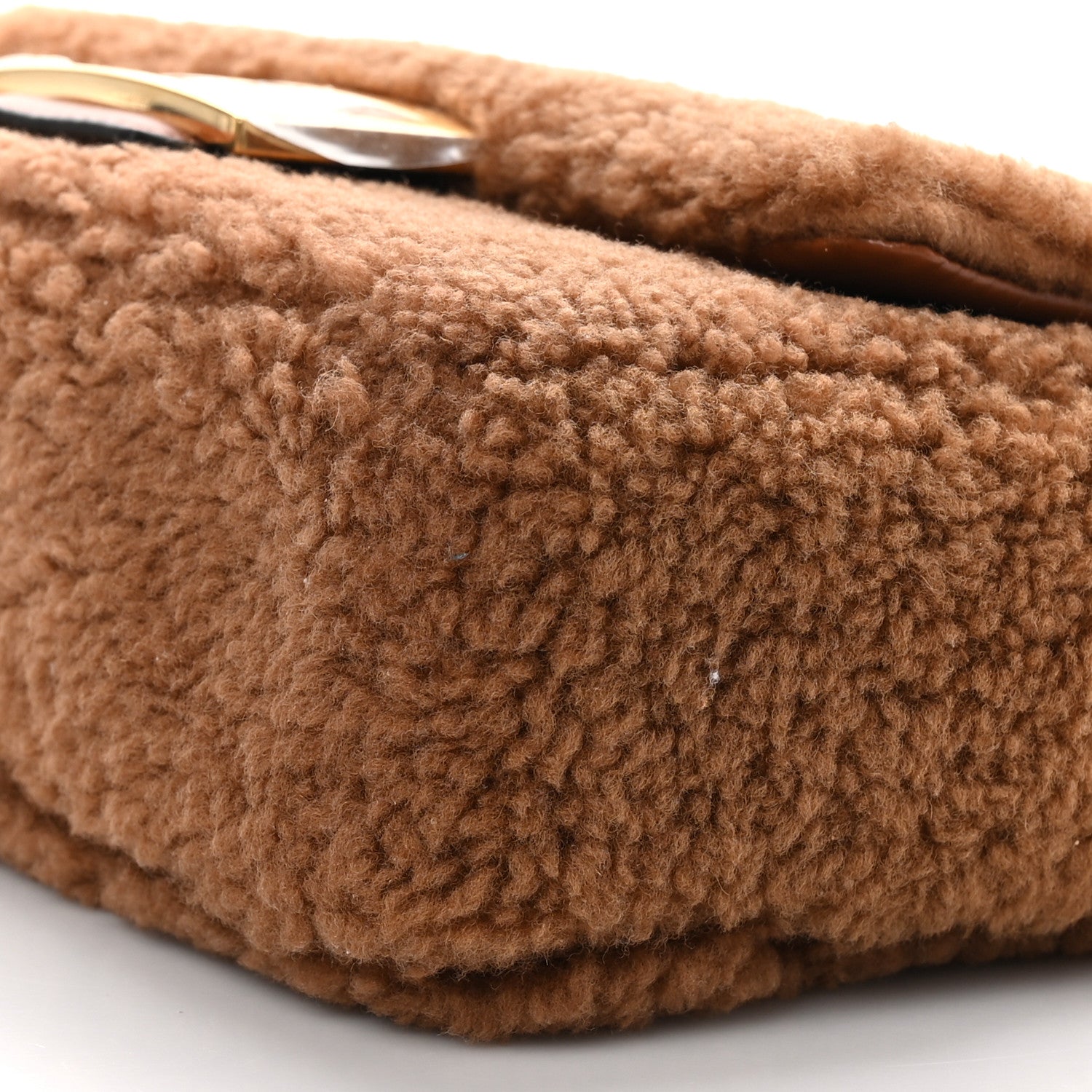 Fendi Shearling Lambskin Midi Chain Baguette Caramello 10 of 10