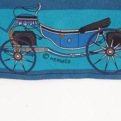Hermes Silk Voitures Nouvelles Twilly Bleu Roy Canard Black 4 of 5