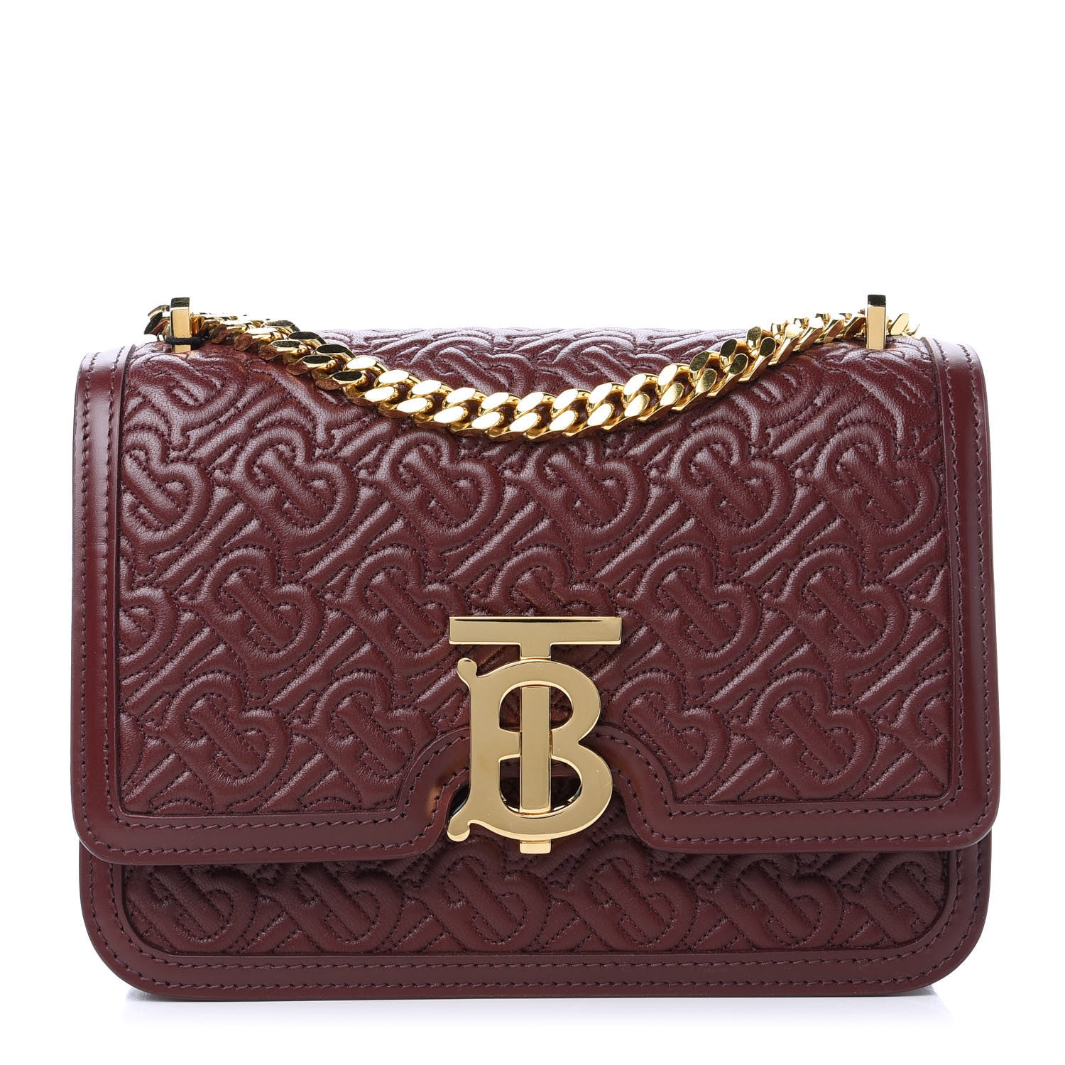 Burberry Calfskin Monogram Embossed Small TB Chain Bag Oxblood 1 of 10
