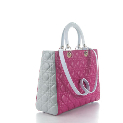 Christian Dior Lambskin Cannage Large Tri-Color Lady Dior Toxic Purple Grey Light Blue 3 of 12