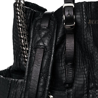 Jimmy Choo Waxed Snakeskin Chain Embellished Blare Tote Black 8 of 12