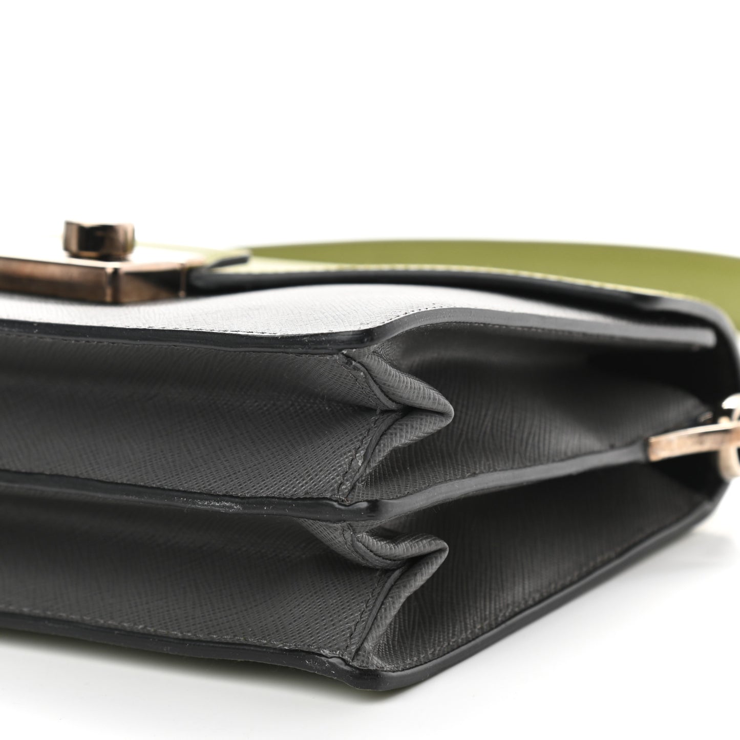 Saffiano Lux Bi-Color Sound Shoulder Bag Mercurio Edera