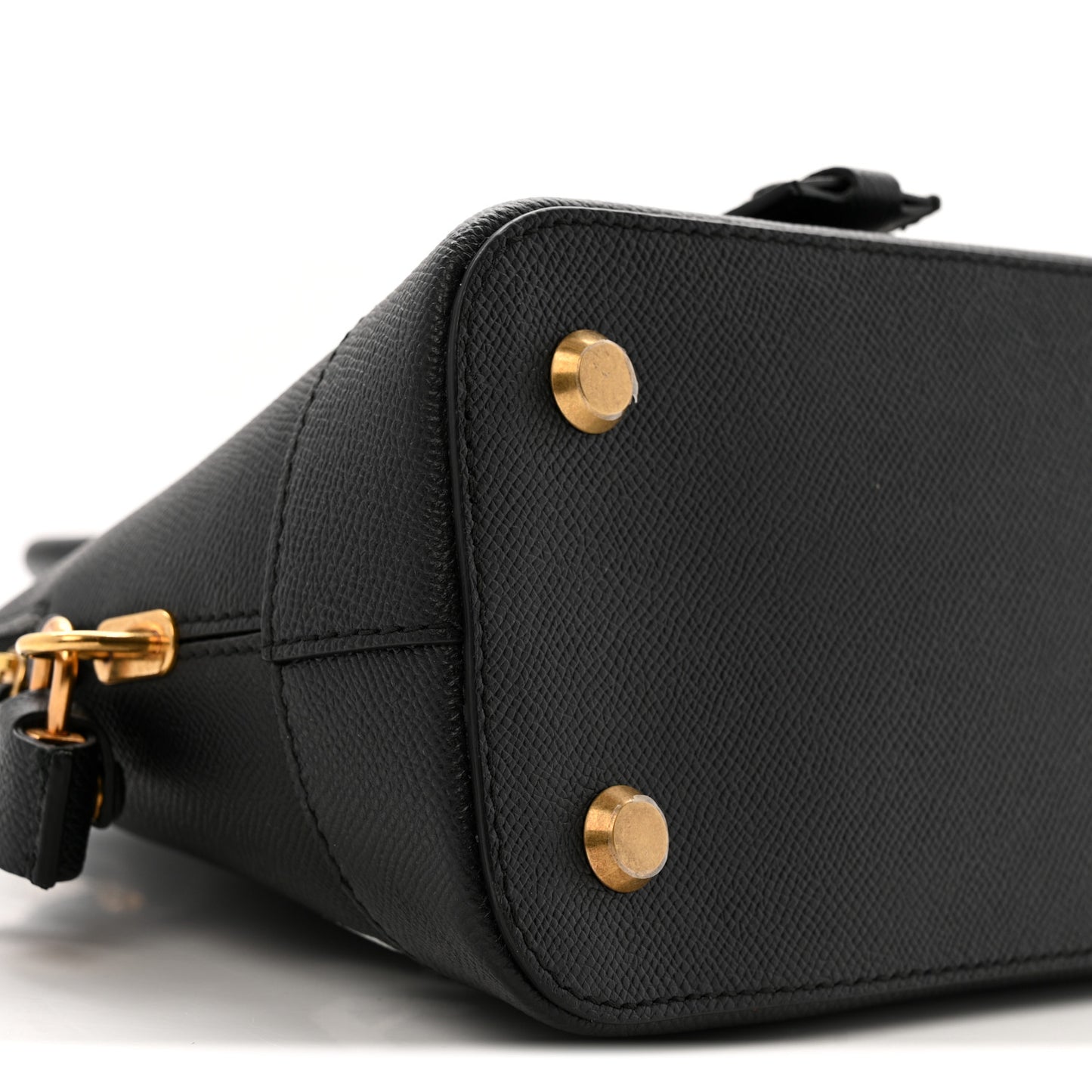 Signature Grained Calfskin Logo S Ville Top Handle Bag Black