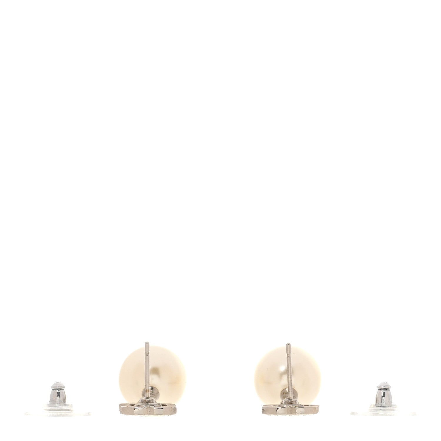 Chanel Crystal Pearl CC Drop Earrings Silver 3 of 5