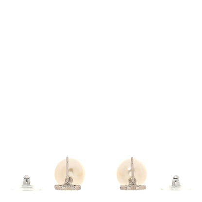Chanel Crystal Pearl CC Drop Earrings Silver 3 of 5