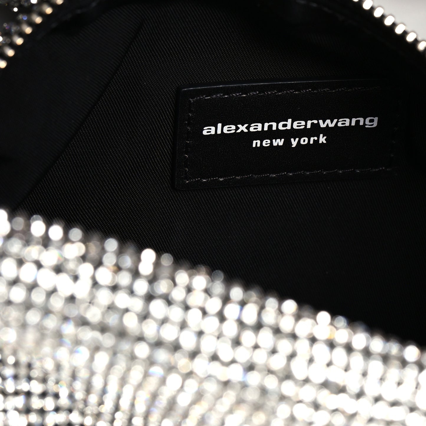 Mesh Crystal Rhinestone Mini Scrunchie Clutch Black Silver