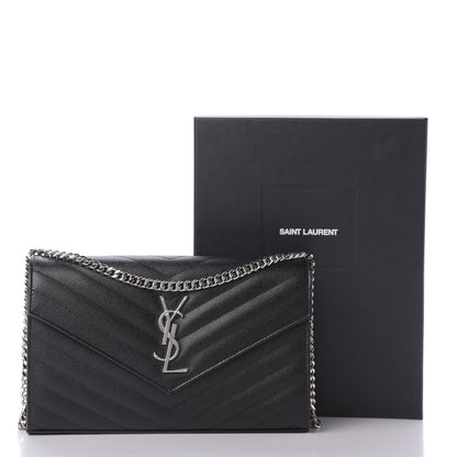 Saint Laurent Grain De Poudre Matelasse Chevron Monogram Chain Wallet Black 9 of 9