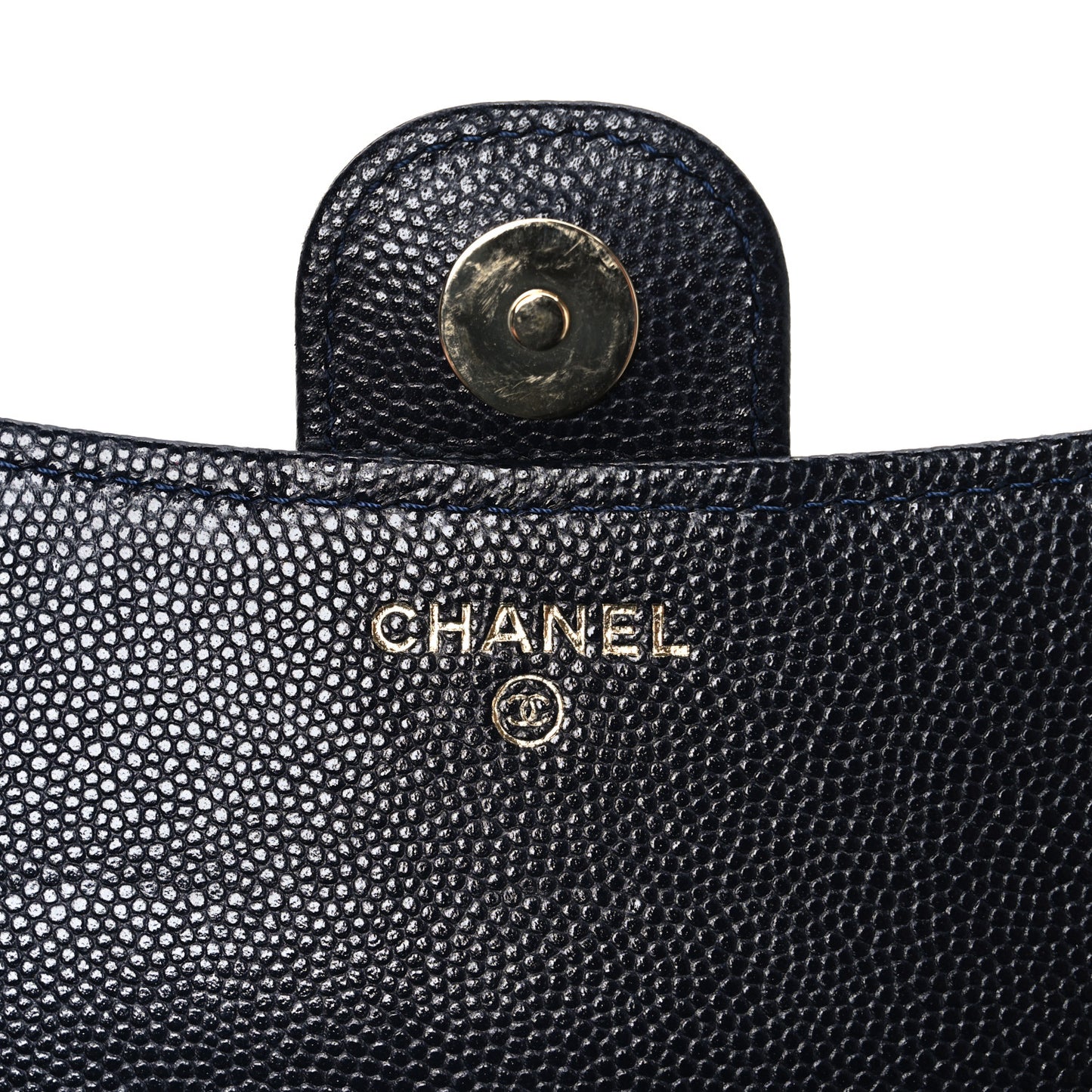 Caviar Quilted Flap Phone Holder With Chain Navy Blue