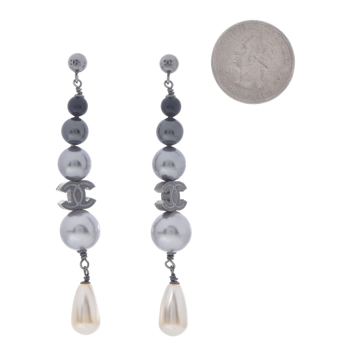 Ruthenium Pearl CC Drop Earrings Grey
