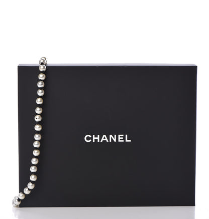 Chanel Pearl CC Long Necklace Gold Pearly White Black 9 of 9