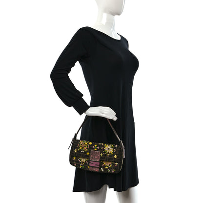 Fendi Lizard Zucca Floral Embroidered Baguette Tobacco Pink Multicolor 2 of 9