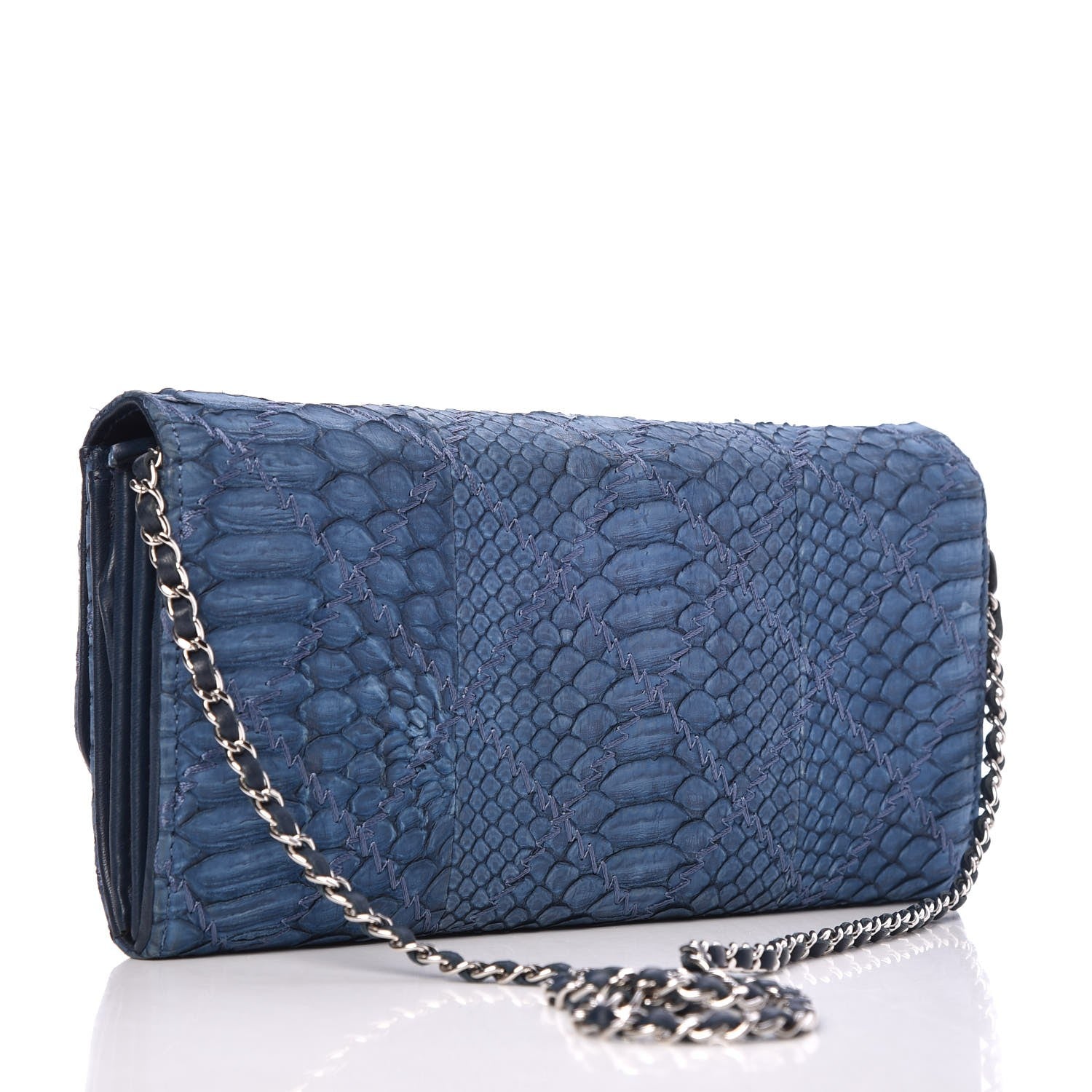 Chanel Matte Snakeskin Ultimate Stitch Flap Clutch With Chain Blue 3 of 7