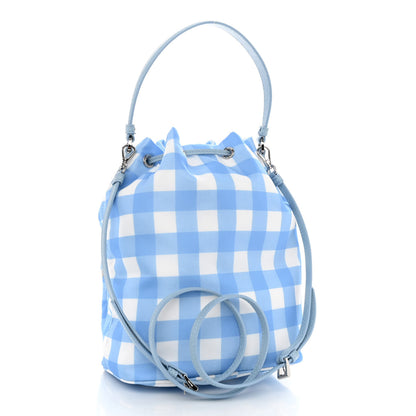 Prada Re-Nylon Saffiano Gingham Print Duet Bucket Crossbody Bag Light Blue 3 of 9
