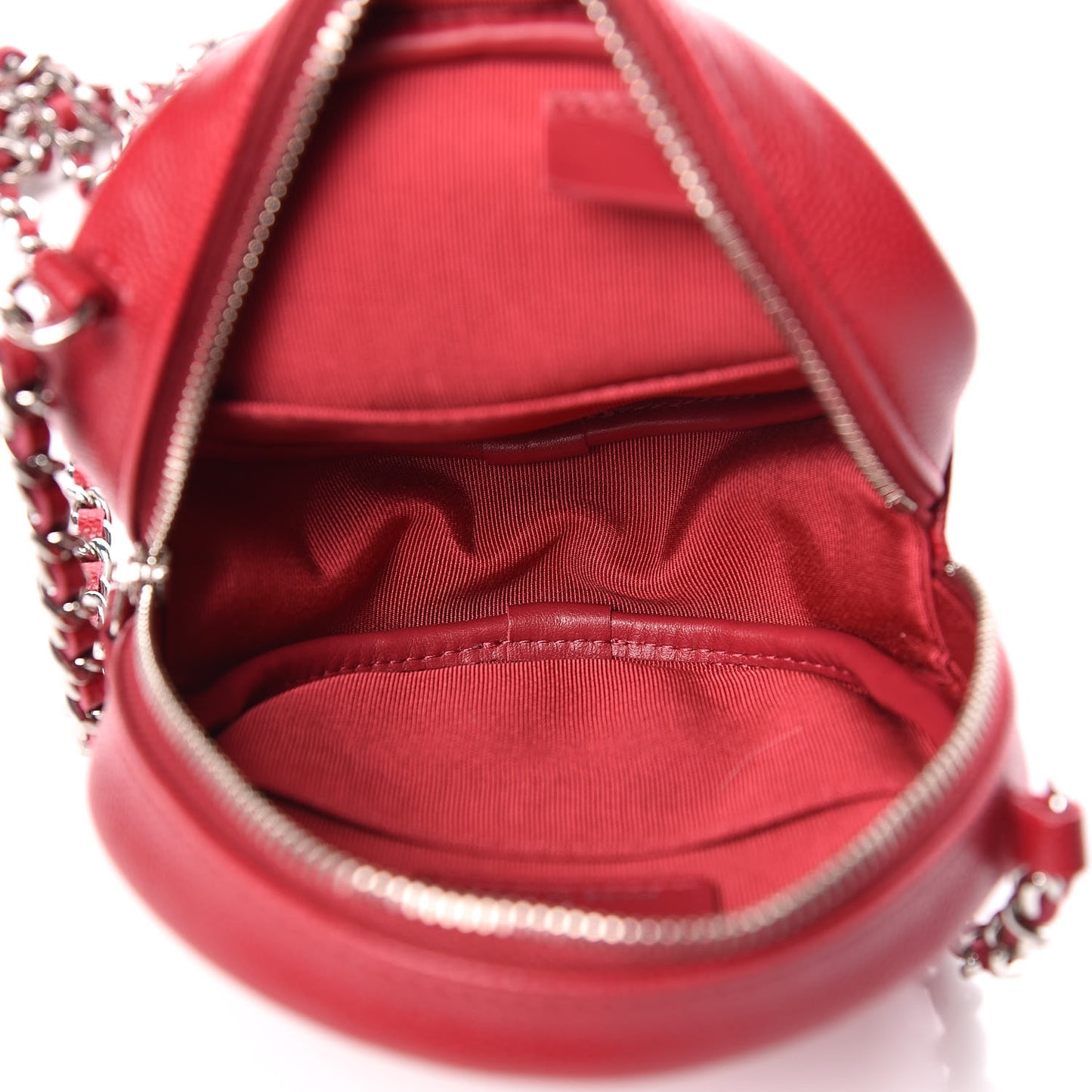 Shiny Caviar Quilted Round Clutch With Chain Pink
