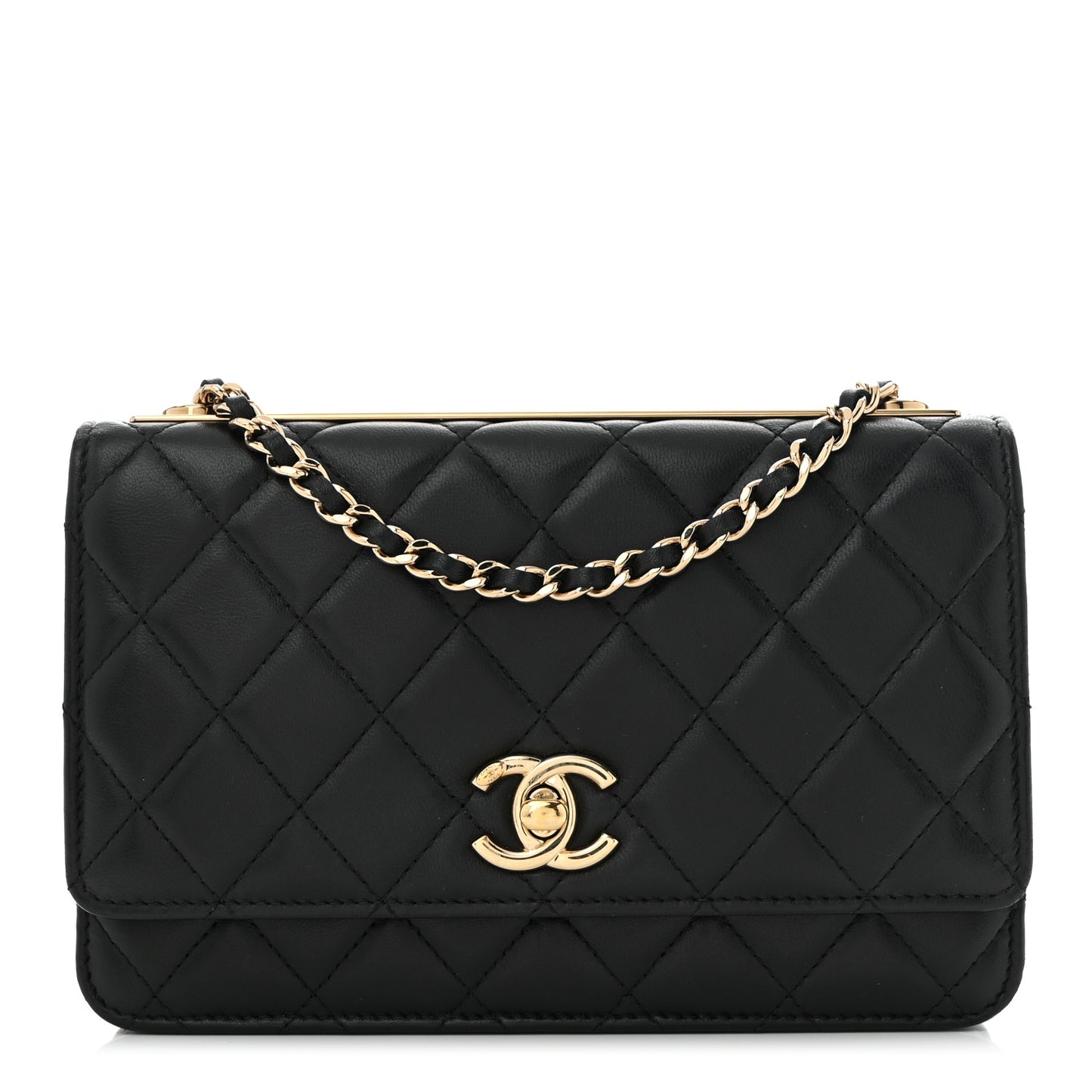 Lambskin Quilted Trendy CC Wallet On Chain WOC Black