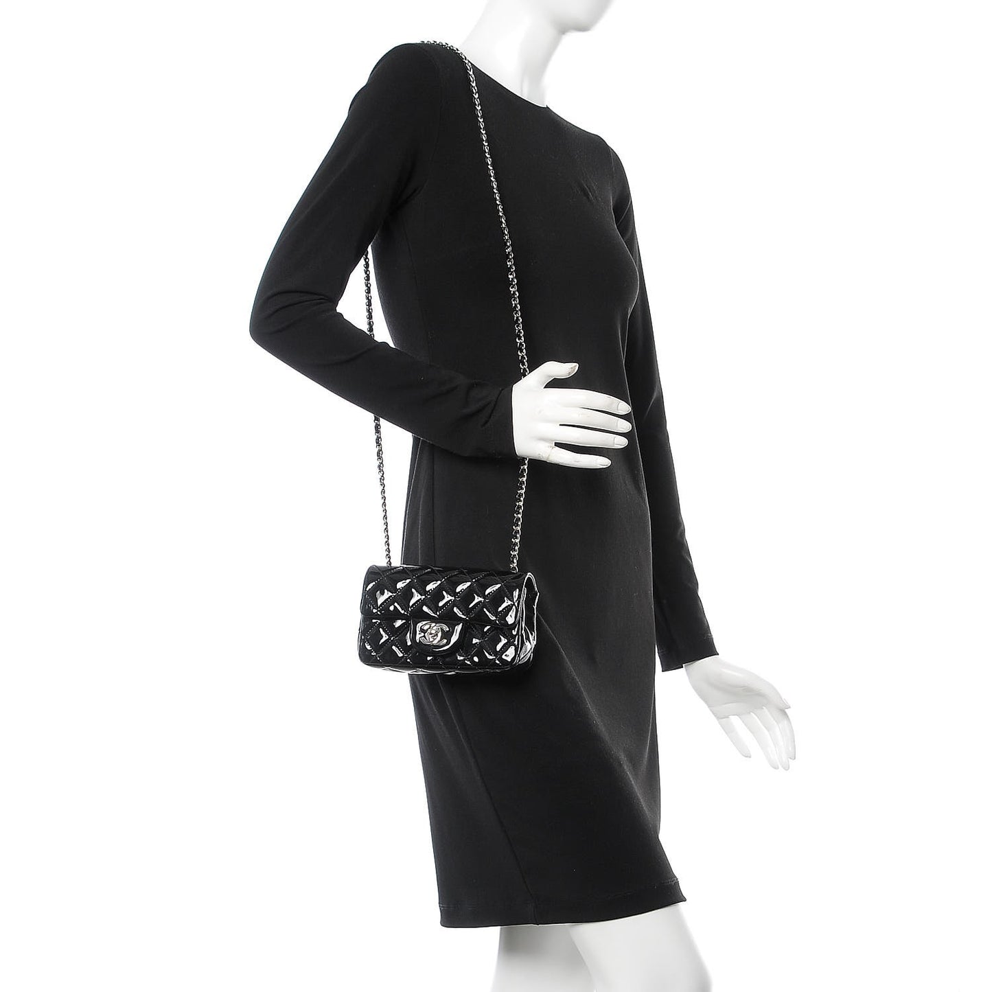 Patent Calfskin Quilted Extra Mini Rectangular Flap Black