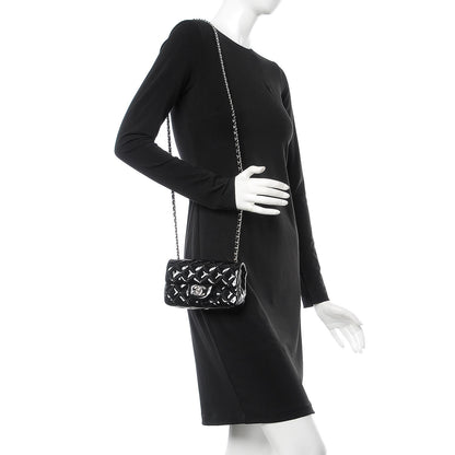 Chanel Patent Calfskin Quilted Extra Mini Rectangular Flap Black 2 of 8