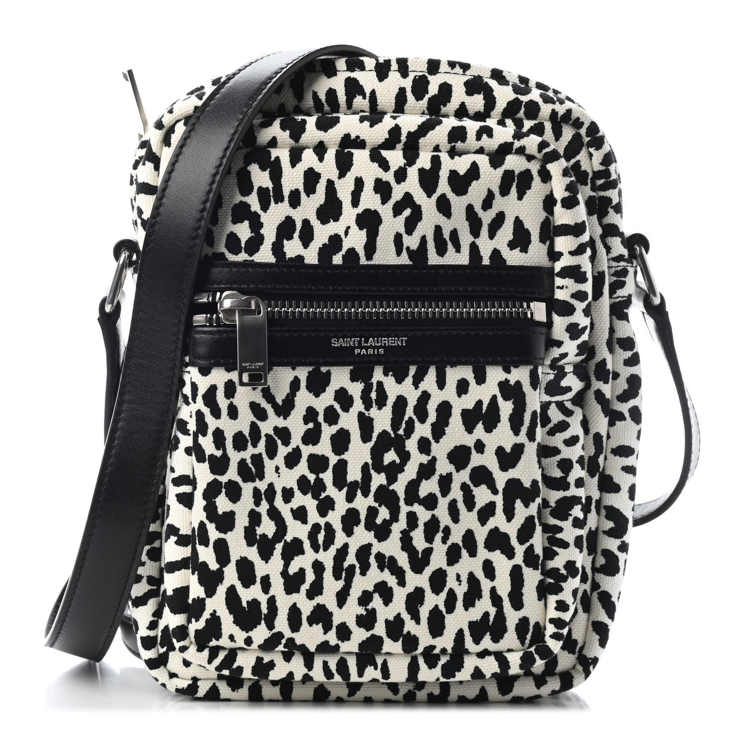 Canvas Leopard Print Sid Messenger Bag Black White