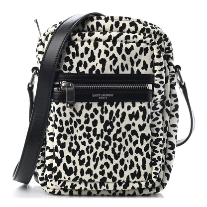 Saint Laurent Canvas Leopard Print Sid Messenger Bag Black White 1 of 8