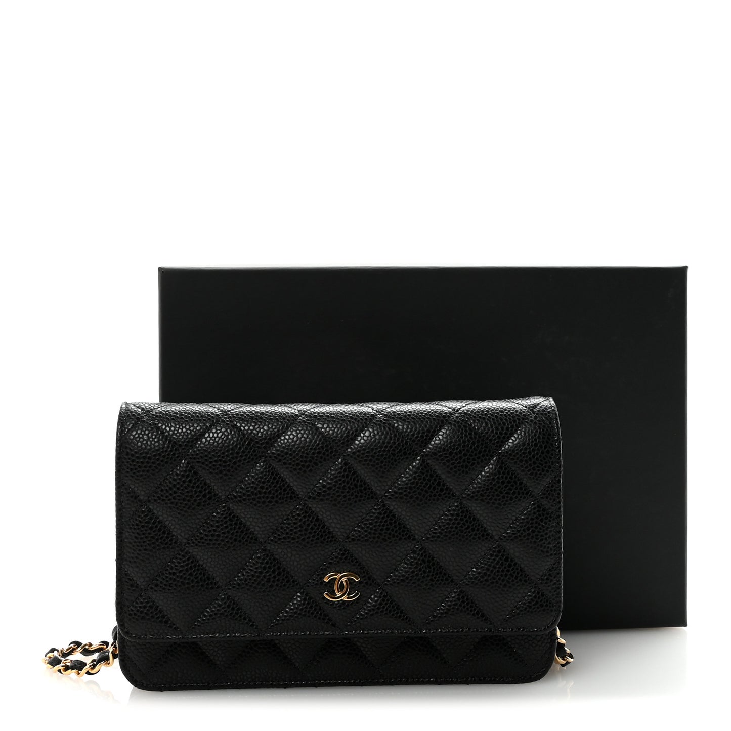 Caviar Quilted Wallet on Chain WOC Black