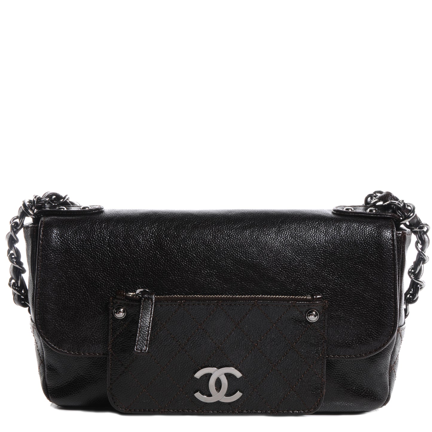 Glazed Caviar Small Pocket In The City Shoulder Bag Brown