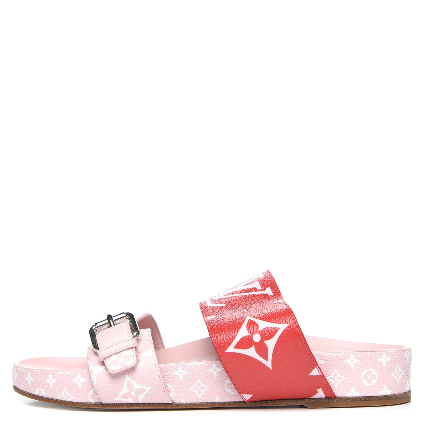 Louis Vuitton Monogram Giant Bom Dia Flat Mule Sandals 37.5 Rouge Rose 1 of 9