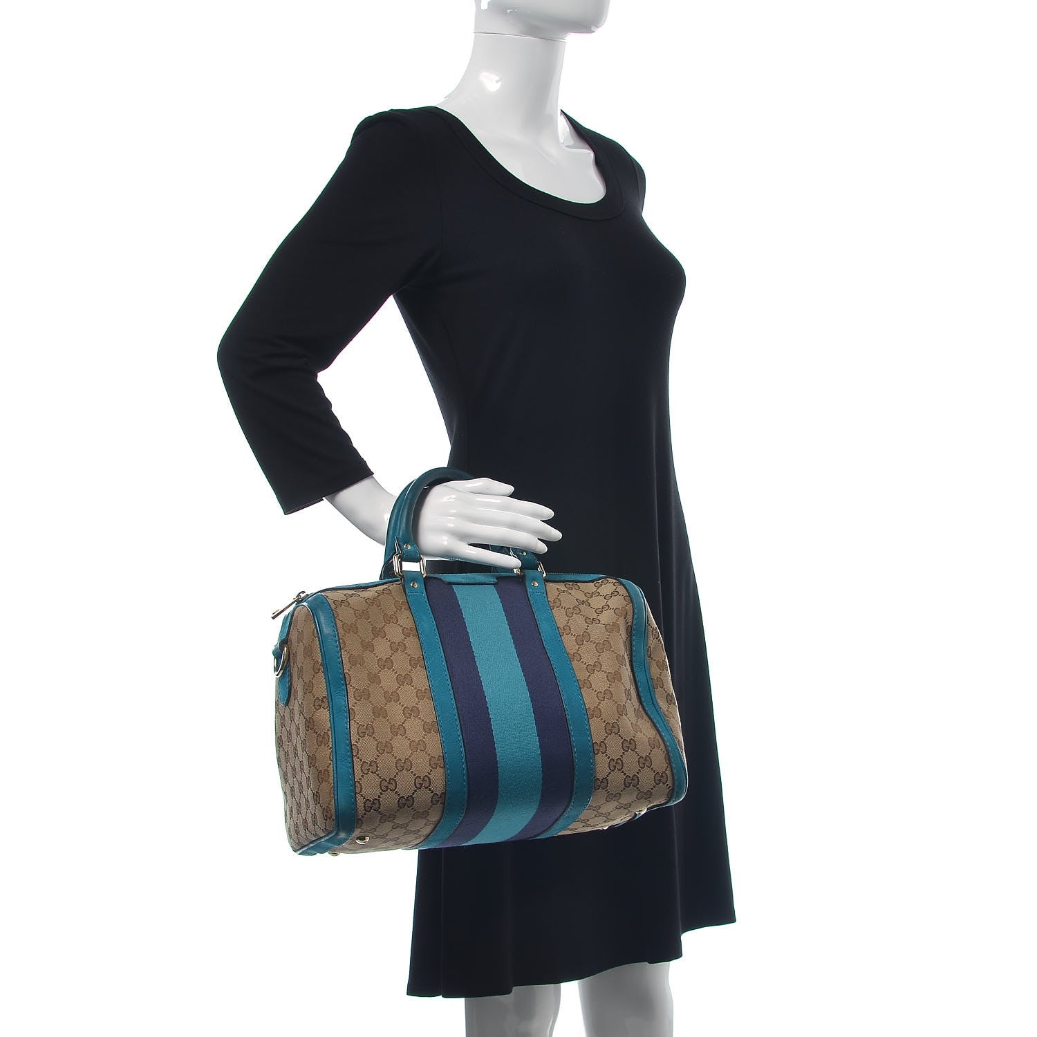 Gucci Monogram Vintage Web Medium Boston Teal 2 of 20