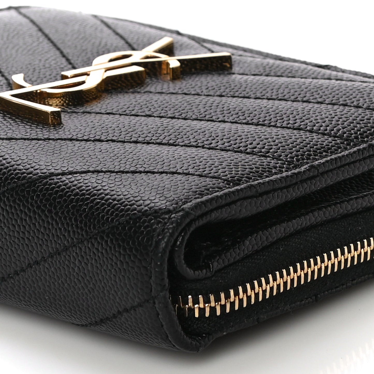 Grain De Poudre Matelasse Chevron Monogram Compact Zip Around Wallet Black