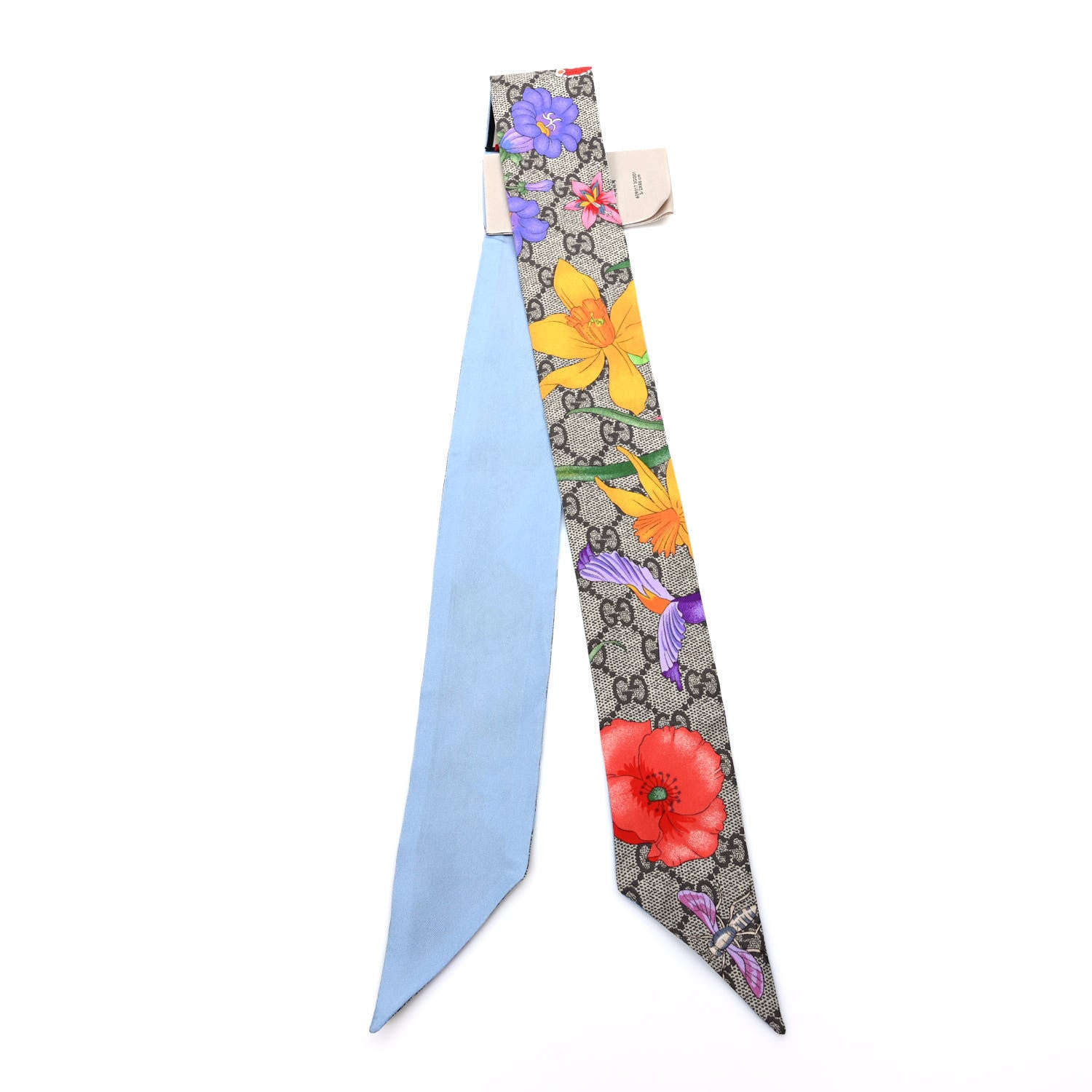 Gucci Silk Twill GG Monogram Special Flory Neck Bow Scarf Beige Sky Blue 2 of 4