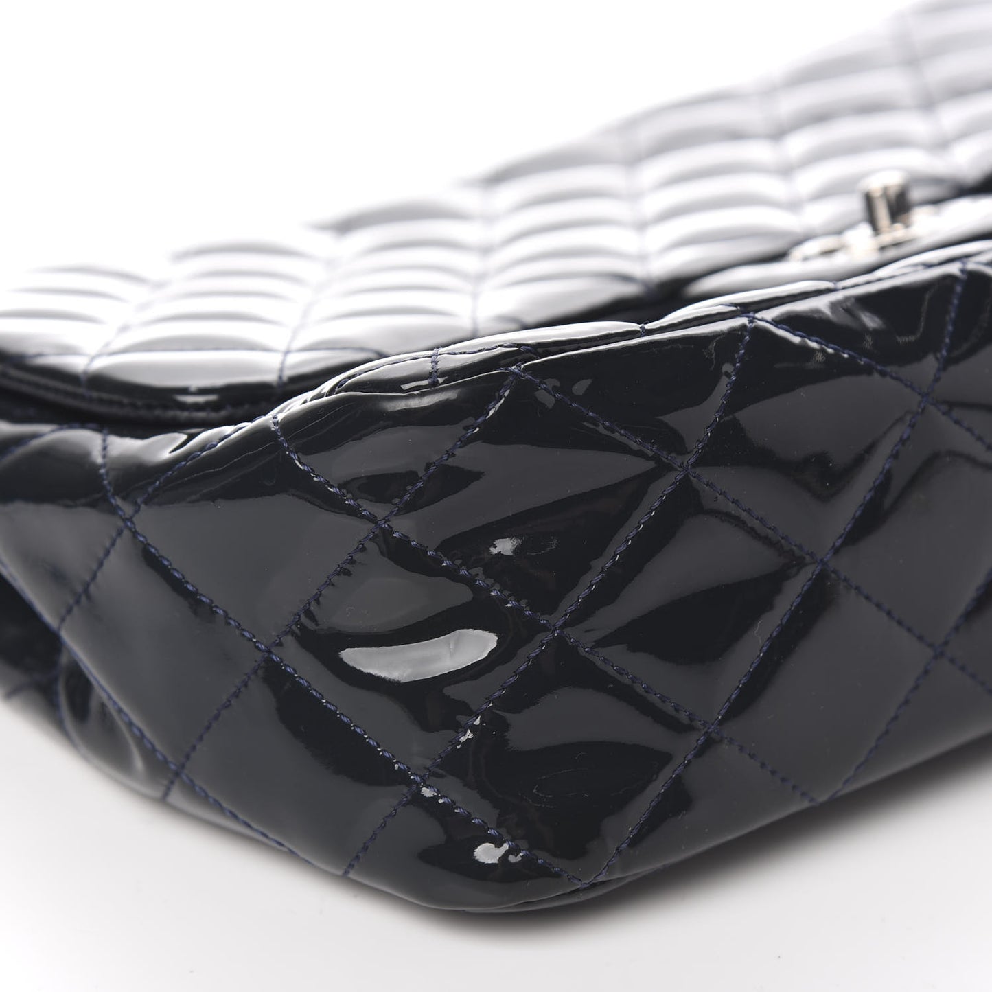 Patent Quilted Jumbo Single Flap Navy
