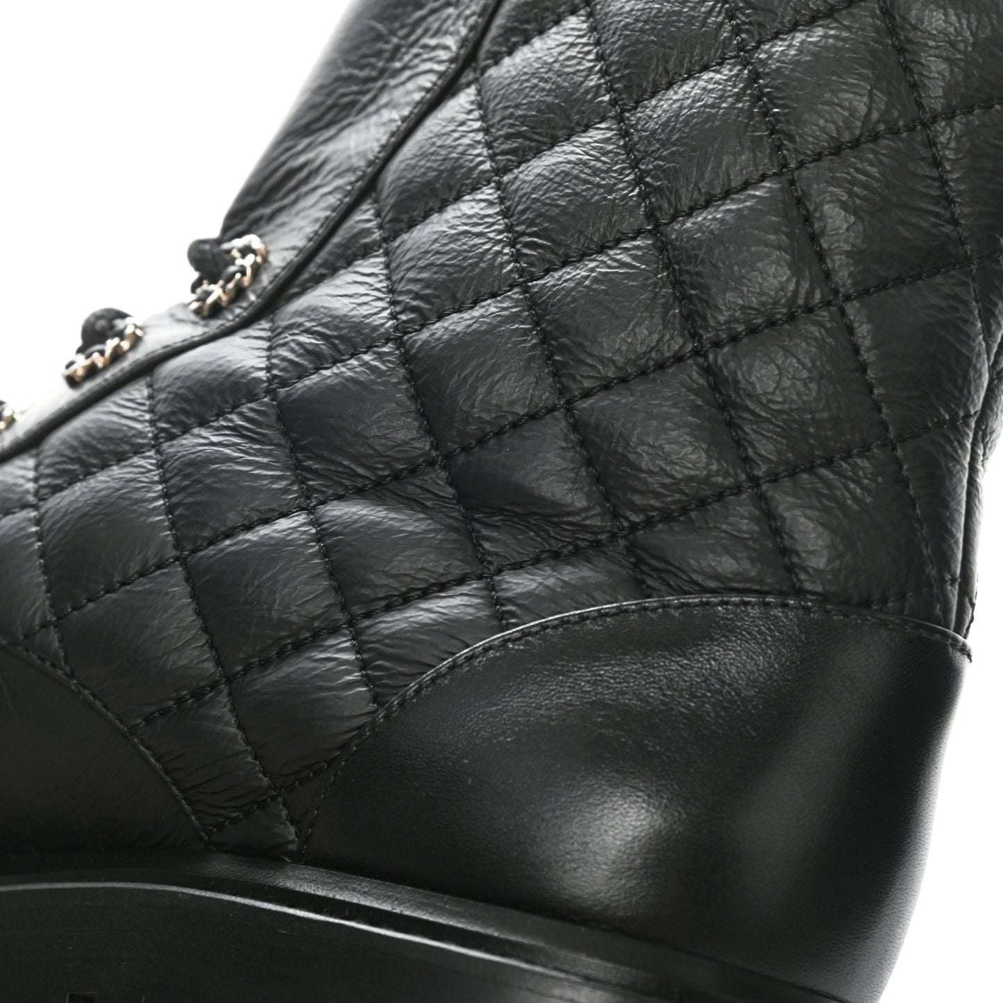 Shiny Goatskin Calfskin Quilted Lace Up Combat Boots 37 Black