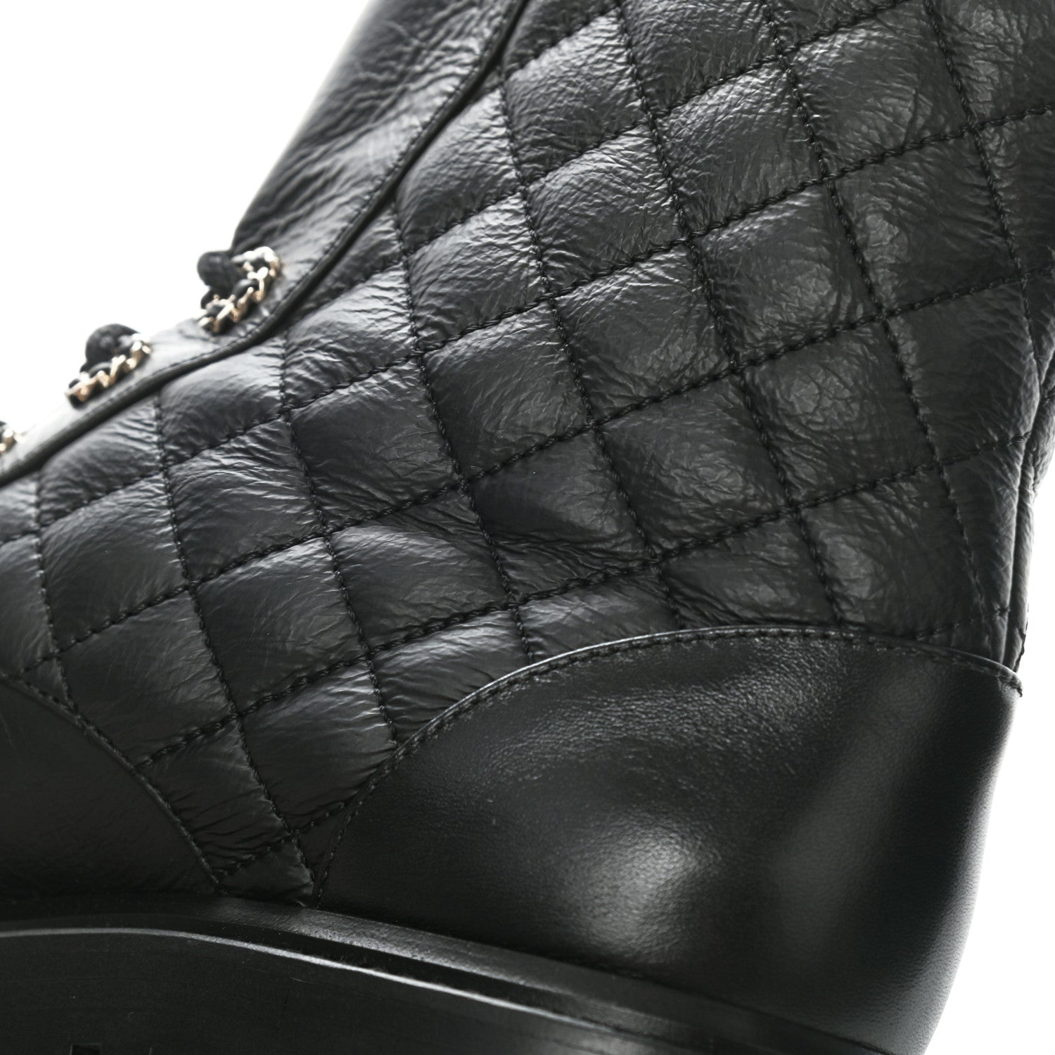 Chanel Shiny Goatskin Calfskin Quilted Lace Up Combat Boots 37 Black 10 of 12