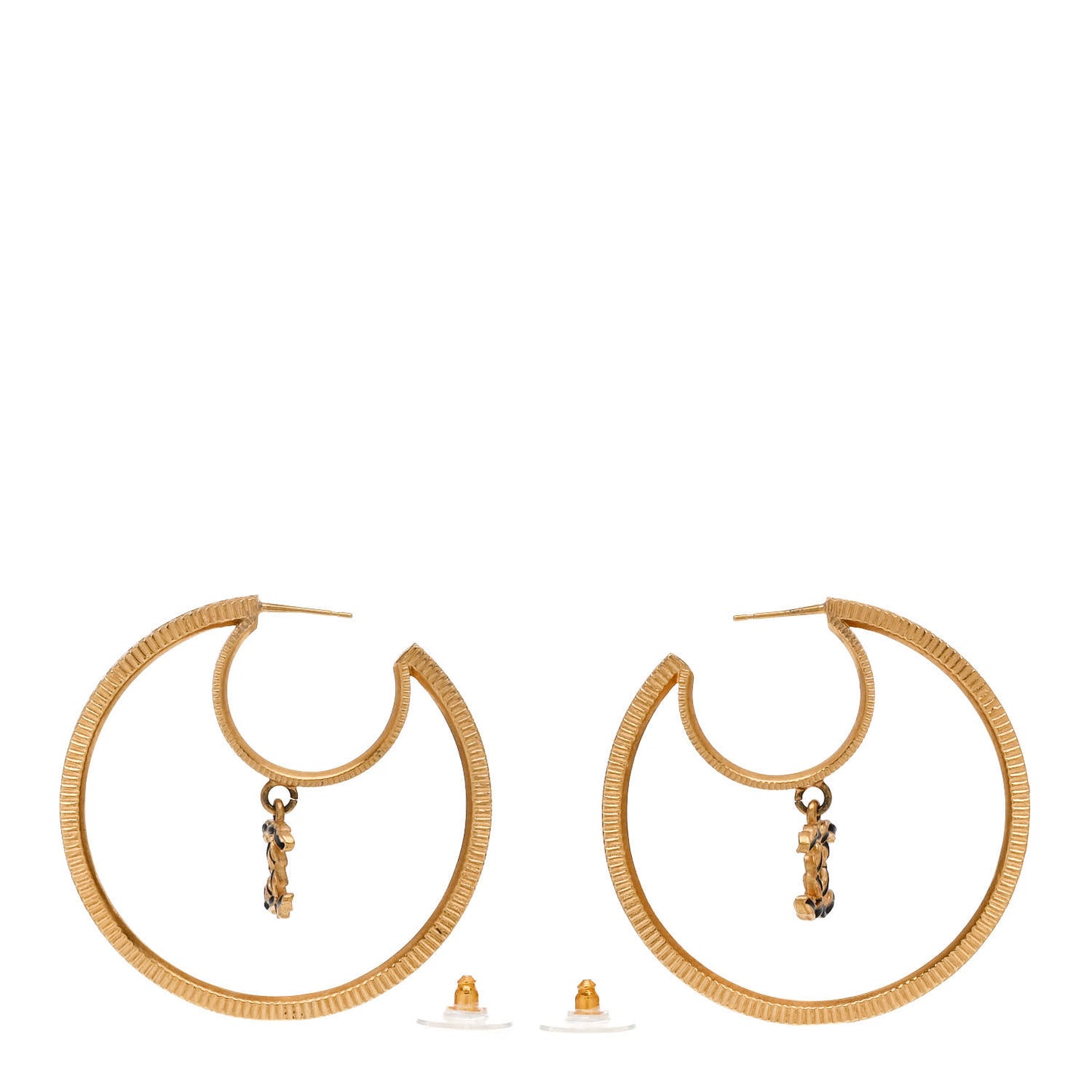 Baguette Crystal CC Drop Hoop Earrings Gold