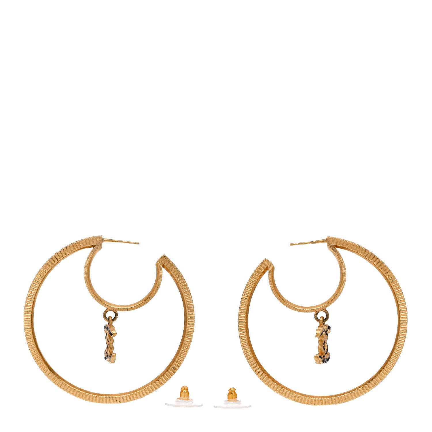 Chanel Baguette Crystal CC Drop Hoop Earrings Gold 3 of 5