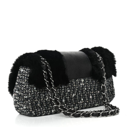 Chanel Rabbit Fur Tweed Lizard Small Fantasy Flap Black White 3 of 9