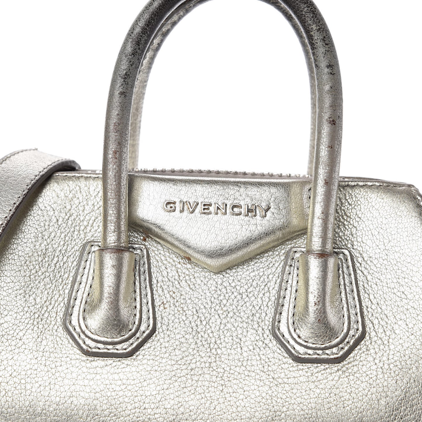 Metallic Sugar Goatskin Mini Antigona Silver