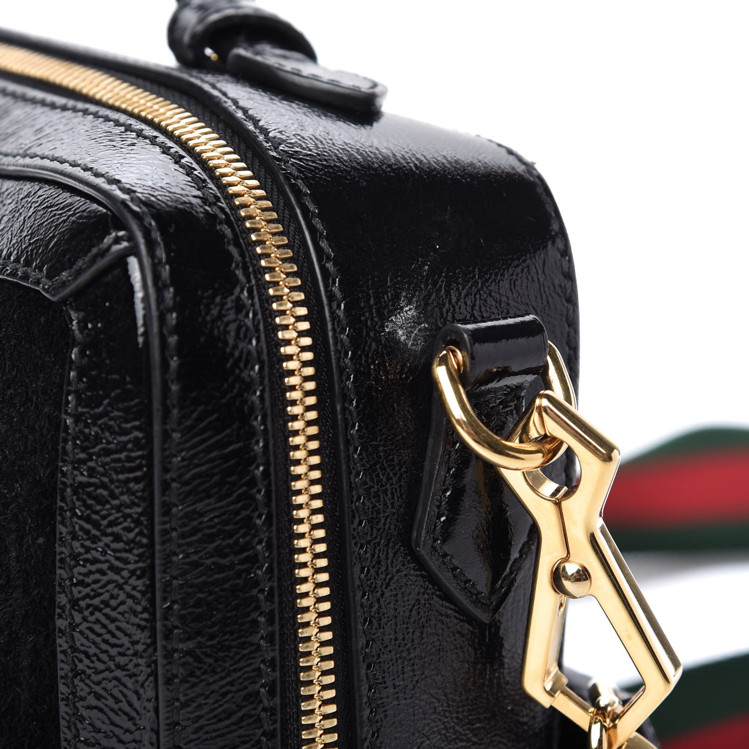 Gucci Suede Patent Web Small Ophidia Top Handle Shoulder Bag Black 10 of 12