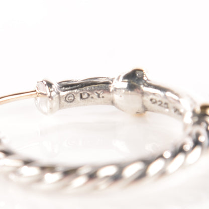 David Yurman Sterling Silver Pave Diamond Small Metro Hoop Earrings 5 of 6
