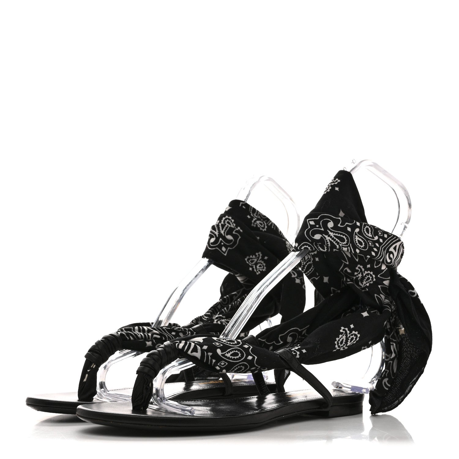 Saint Laurent Calfskin Cotton Paisley Print Flat Sandals 37.5 Black 4 of 9