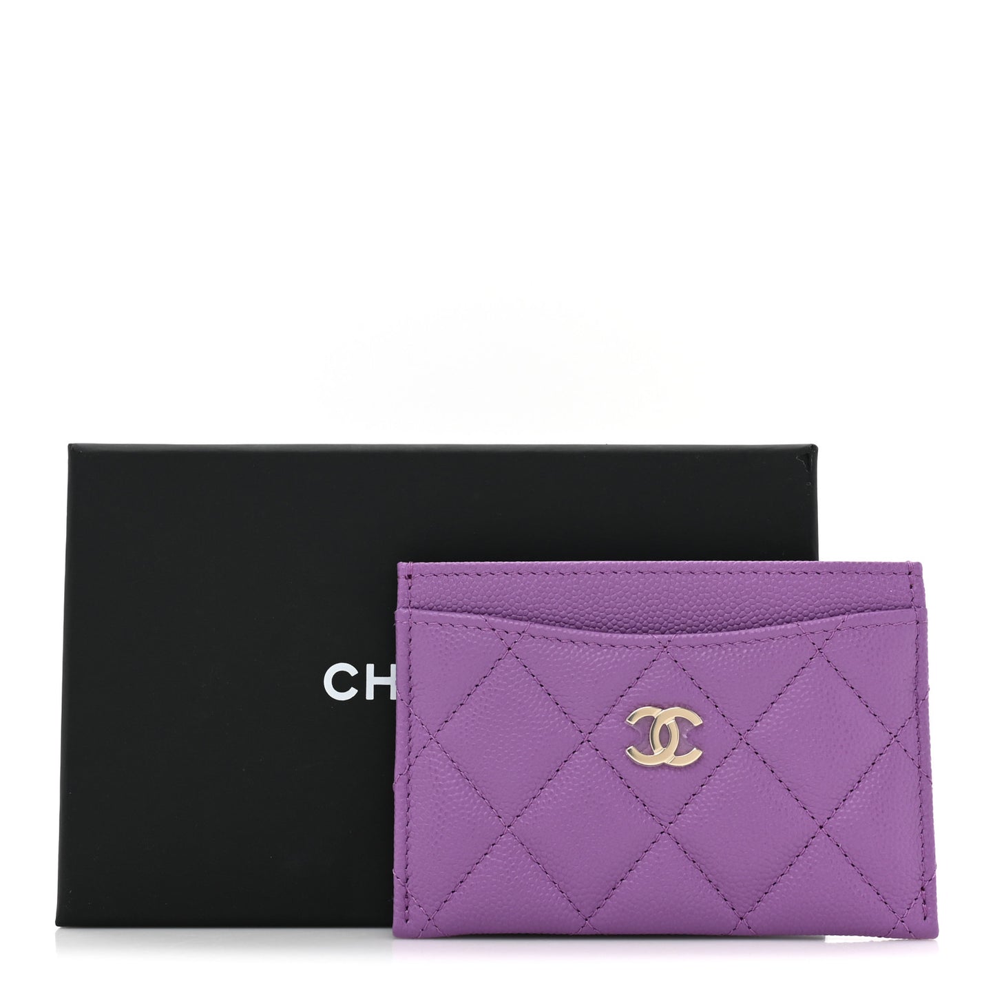 Caviar Quilted Card Holder Purple