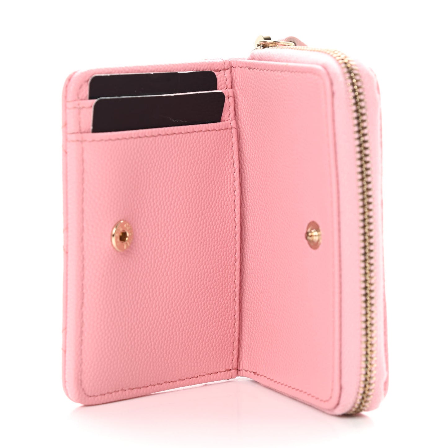 Caviar Quilted Compact Zipped Wallet Pink