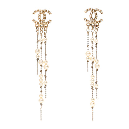 Chanel Pearl CC Long Chain Drop Earrings Gold 1 of 4