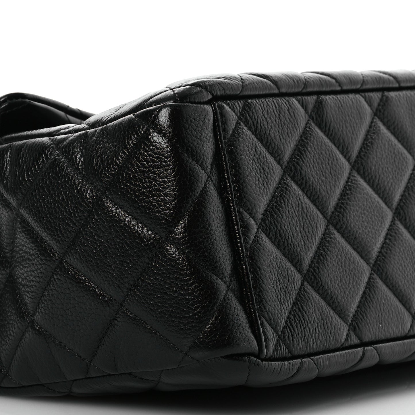 Grained Calfskin Quilted XXL Travel Flap Bag Black