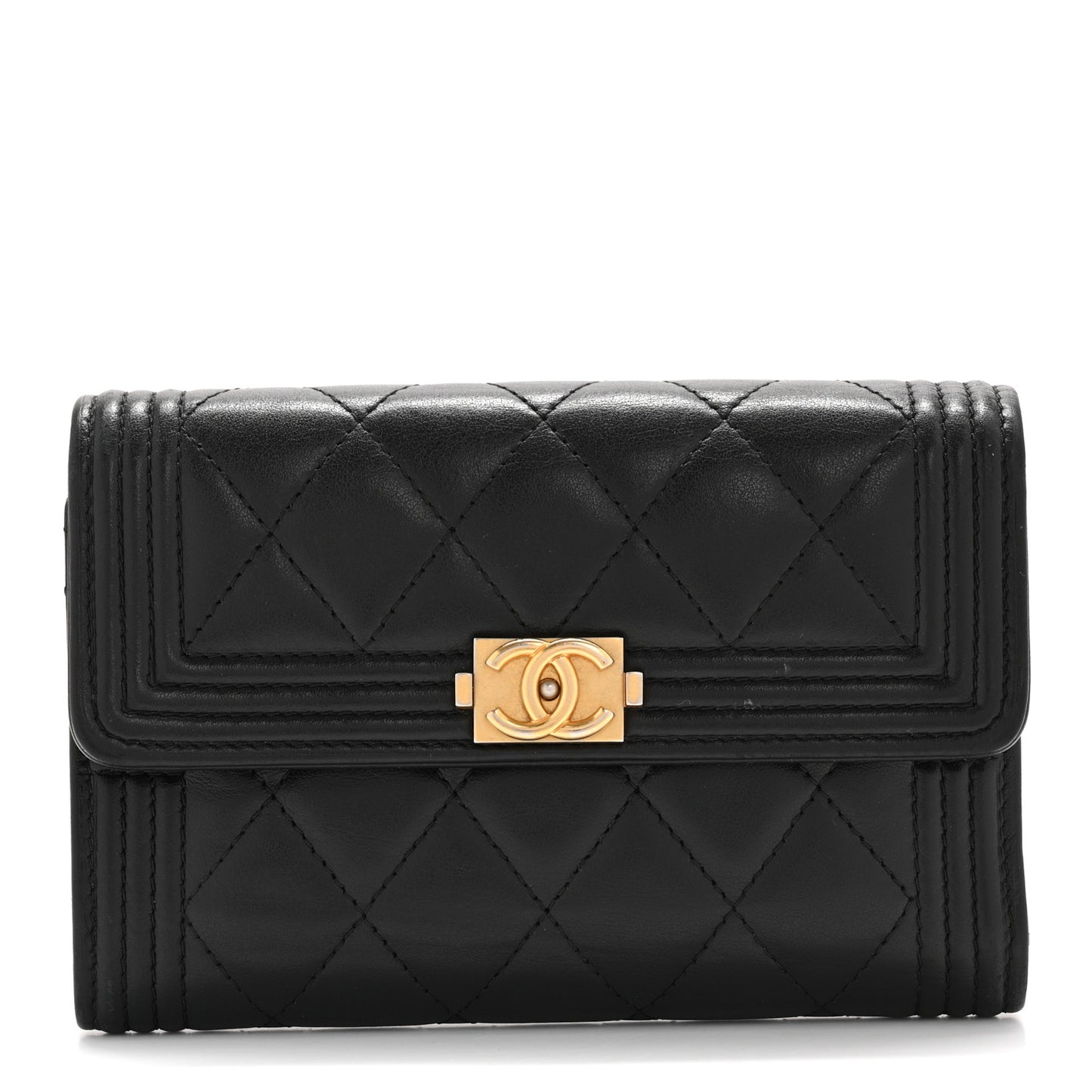 Lambskin Quilted Medium Boy Flap Wallet Black