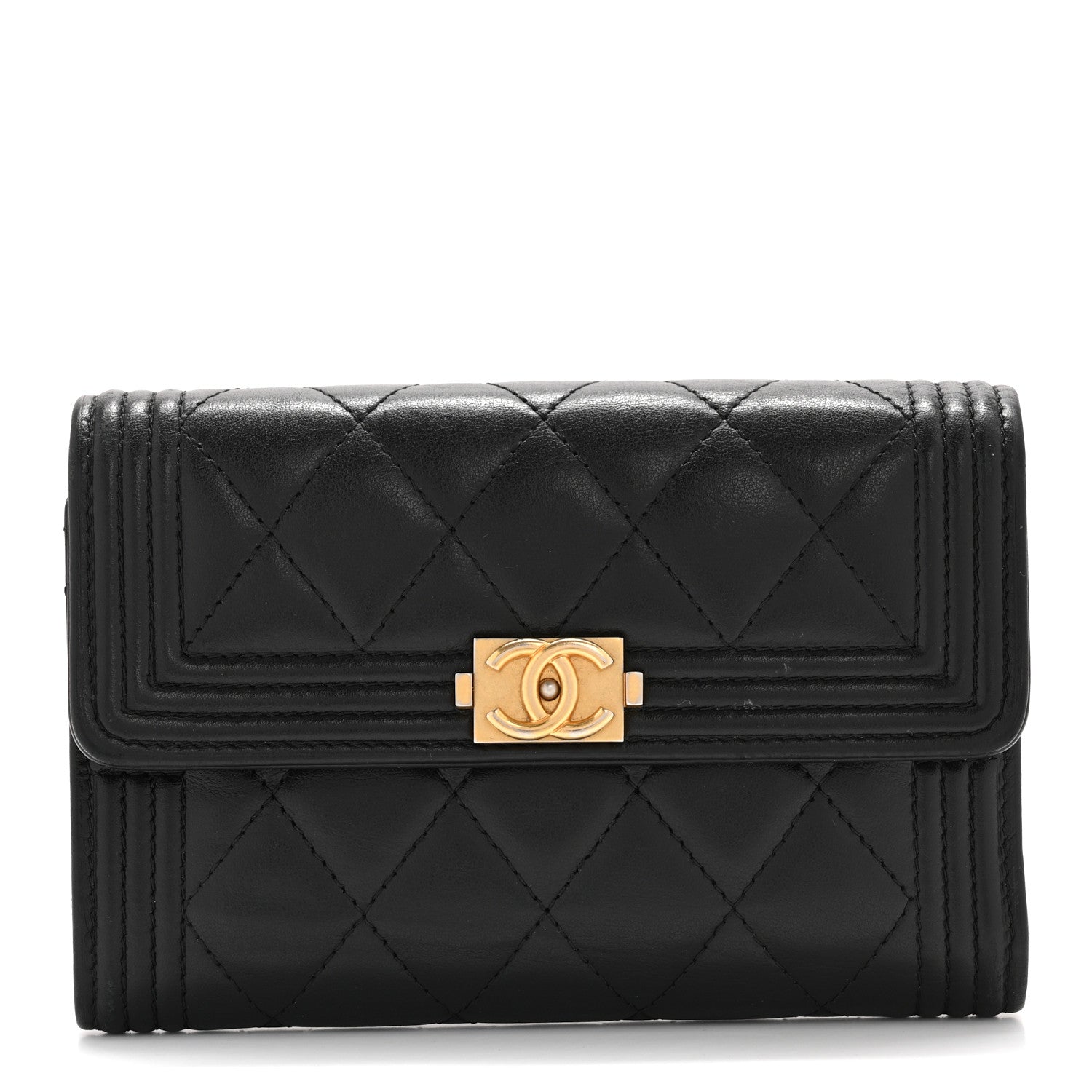 Chanel Lambskin Quilted Medium Boy Flap Wallet Black 1 of 10