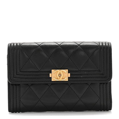 Chanel Lambskin Quilted Medium Boy Flap Wallet Black 1 of 10