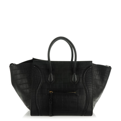 Celine Crocodile Embossed Calfskin Luggage Phantom Luggage Black 1 of 10